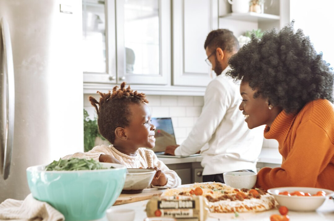 family discussing household budget